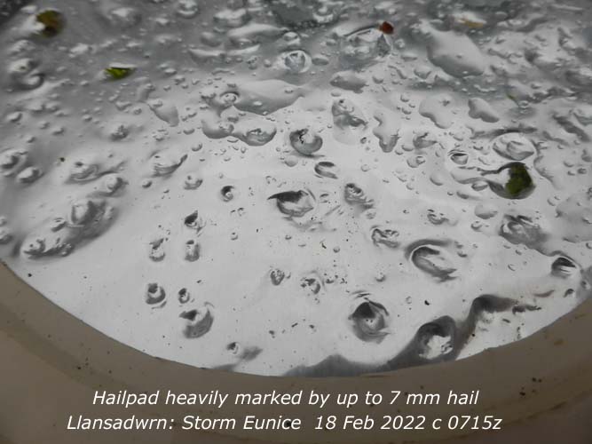 Large hail 7 mm heavily marked the hailpad.