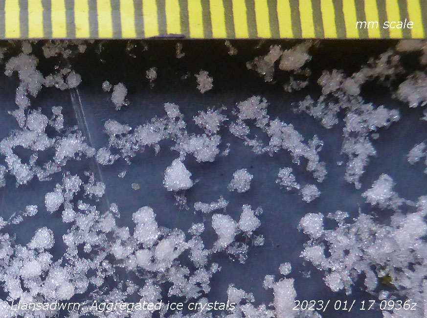 A fall of aggrgated ice crystals at the weather station on 17th January 2023.