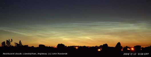 Noctilucent clouds seen from Anglesey. Image courtesy of John Rowlands.