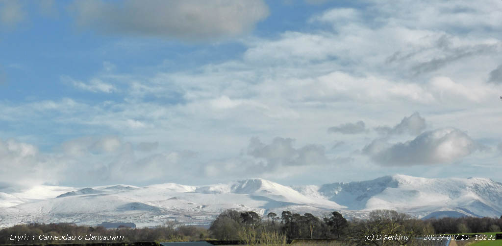 View of snow on the Carneddau.