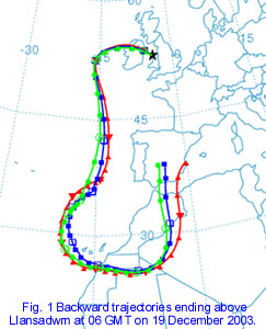 Backward trajectories ending 06 GMT on 19 Dec 2003. Click on the icon below to see larger image with more information. 