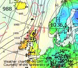 Weather chart at 06 GMT on 12 March 2006, courtesy Cologne University.
