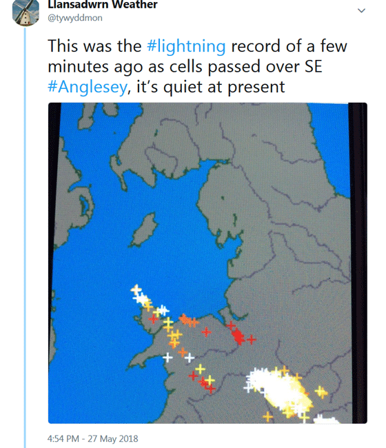 My tweet about the lightning sferics over Anglesey.