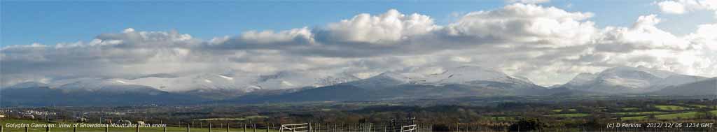 Snowdonia Mountains with snow from Golygfan Gaerwen.