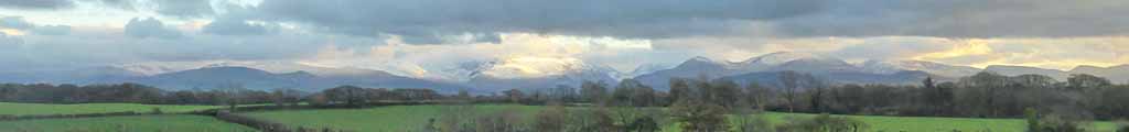 Snow cover across the Snowdonia mountain range.