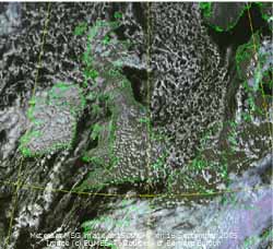 Meteosat MSG image (c) EUMESAT at 15 GMT on 16 September 2005, courtesy Bernard Burton.