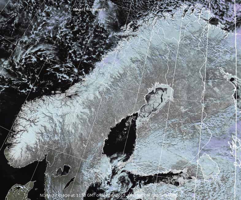 NOAA 19 image at 1138 GMT on 8 April 2013, courtesy of Bernard Burton. 